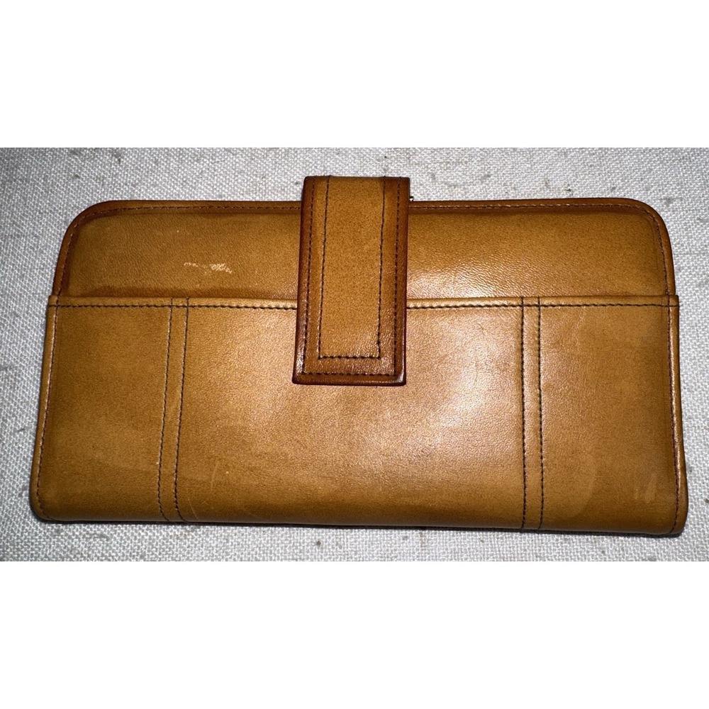 Vtg Baronet Tan Leather Wallet Clutch 1960s Double Kiss Closure Unused Checkbook